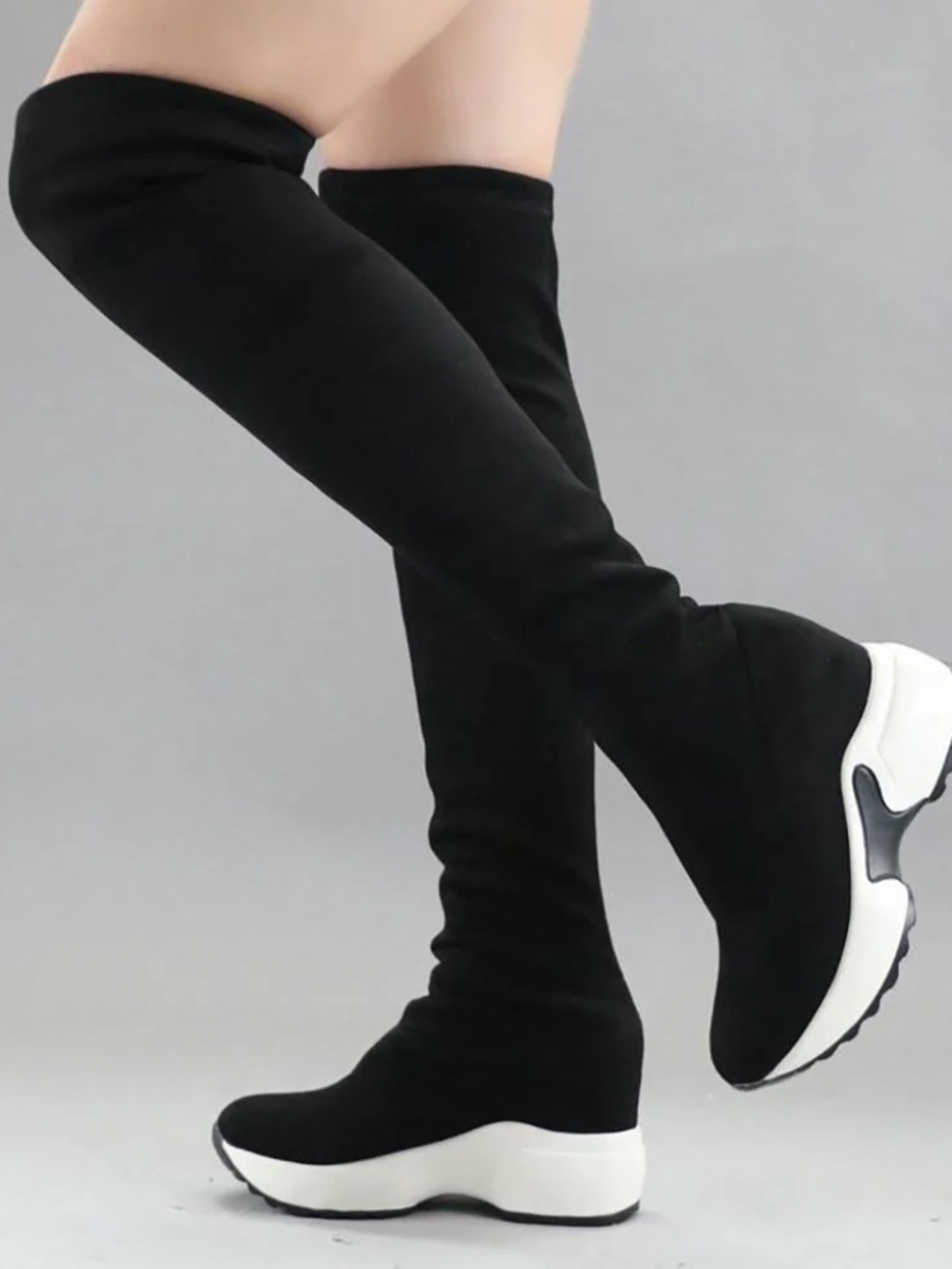 Black Stretch Over The Knee Women's Boots with White Platform OTK Size 10M  Burn